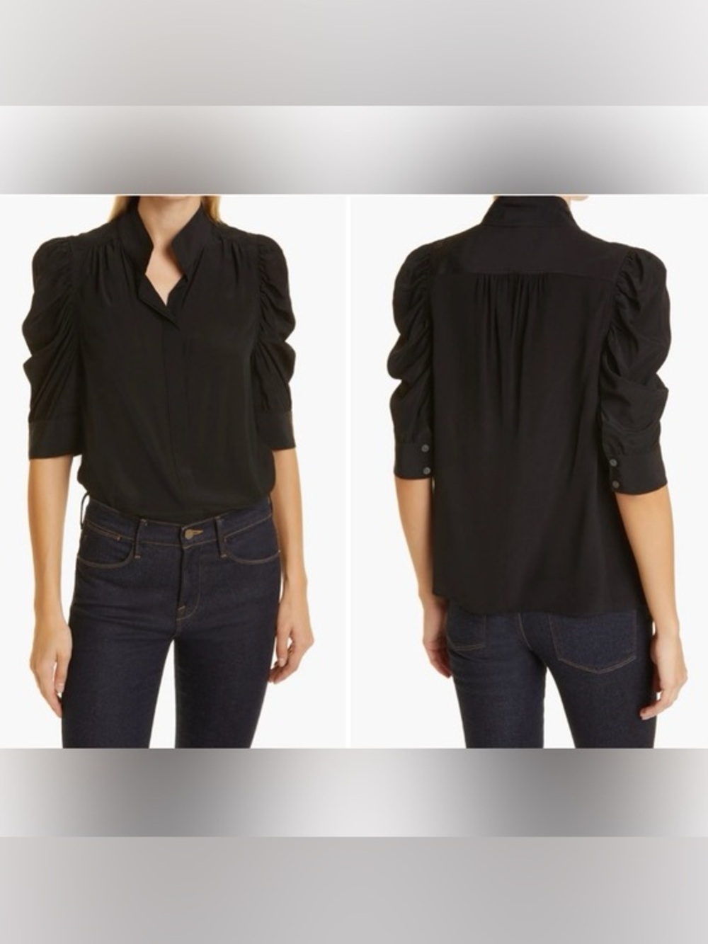 FRAME Gillian Puffed Shoulder Blouse 100% Silk XL - Picture 2 of 10